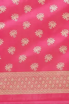 Pink printed art silk saree with blouse