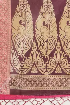 Pink printed art silk saree with blouse