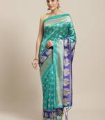 Green printed art silk saree with blouse