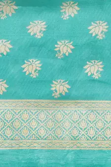 Green printed art silk saree with blouse
