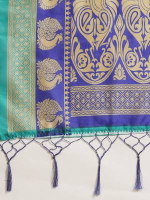 Green printed art silk saree with blouse 4