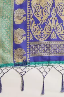 Green printed art silk saree with blouse