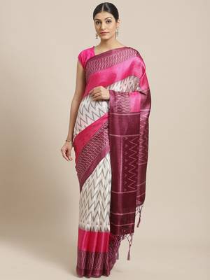Pink printed art silk saree with blouse 1