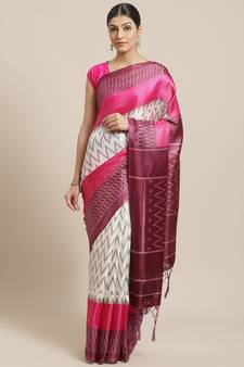 Pink printed art silk saree with blouse
