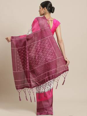 Pink printed art silk saree with blouse 2