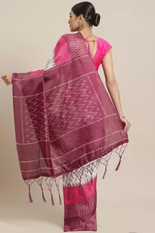 Pink printed art silk saree with blouse