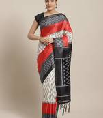 Black printed art silk saree with blouse