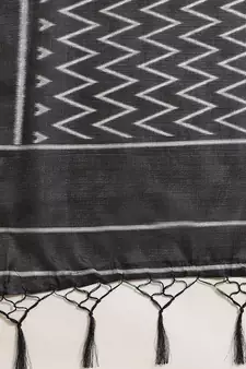 Black printed art silk saree with blouse