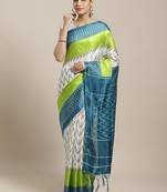 Green printed art silk saree with blouse