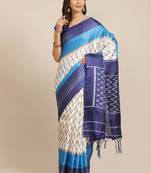 Blue printed art silk saree with blouse