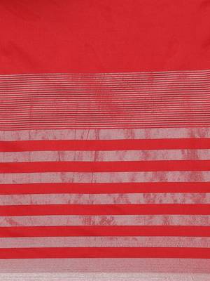 Red woven blended cotton saree with blouse 3