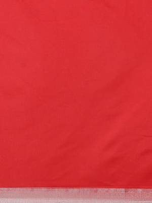 Red woven blended cotton saree with blouse 5