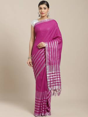 Purple woven blended cotton saree with blouse 1