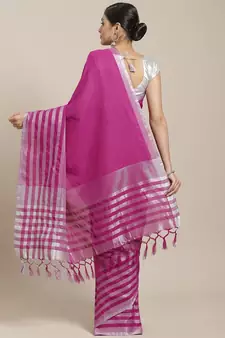 Purple woven blended cotton saree with blouse