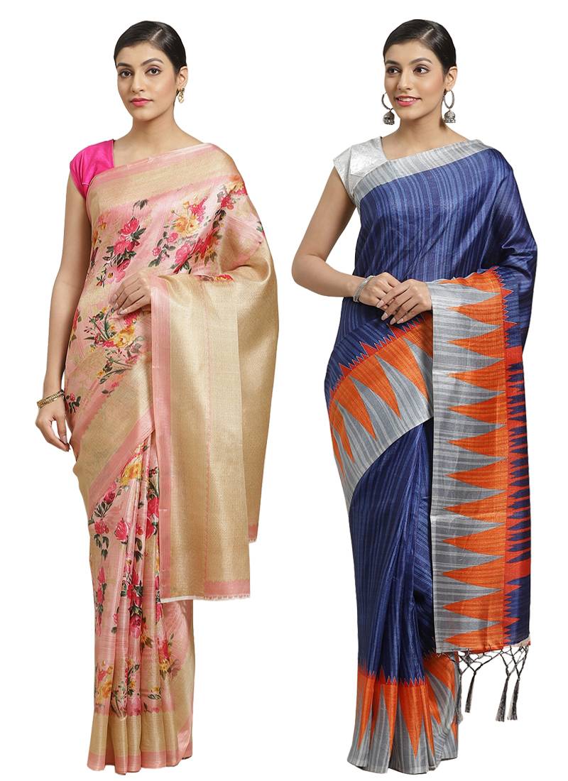 Women Multicolor Art Silk Digital Print Saree With Unstitched Blouse