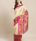 Pink printed art silk saree with blouse