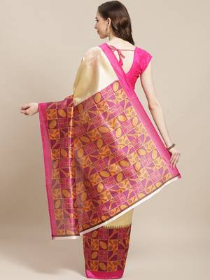 Pink printed art silk saree with blouse 2