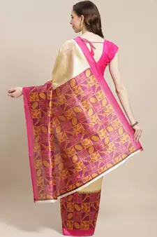 Pink printed art silk saree with blouse
