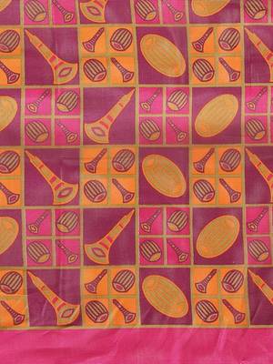 Pink printed art silk saree with blouse 3