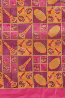 Pink printed art silk saree with blouse