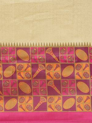 Pink printed art silk saree with blouse 4