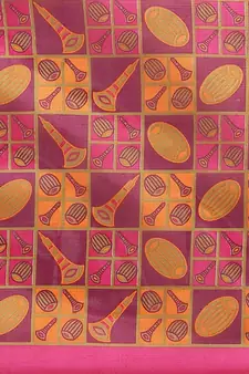 Pink printed art silk saree with blouse