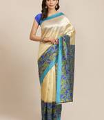 Blue printed art silk saree with blouse