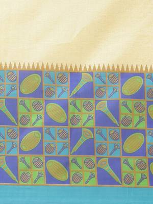 Blue printed art silk saree with blouse 3