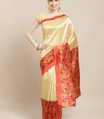 Red printed art silk saree with blouse