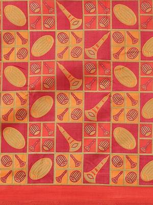 Red printed art silk saree with blouse 3