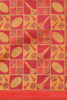 Red printed art silk saree with blouse