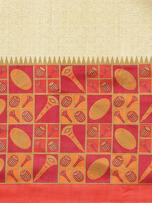 Red printed art silk saree with blouse 4