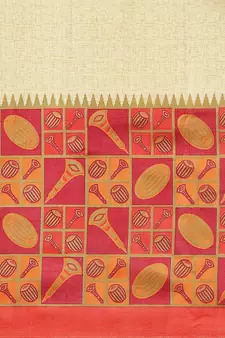 Red printed art silk saree with blouse