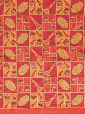 Red printed art silk saree with blouse 5