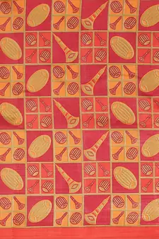 Red printed art silk saree with blouse