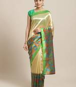 Green printed art silk saree with blouse