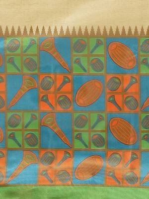Green printed art silk saree with blouse 3