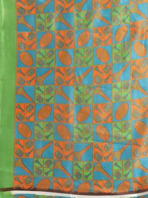 Green printed art silk saree with blouse 4