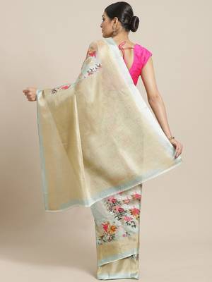 Green printed art silk saree with blouse 2