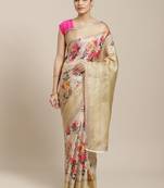 Beige printed art silk saree with blouse