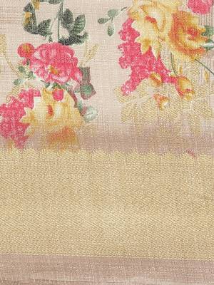 Beige printed art silk saree with blouse 3