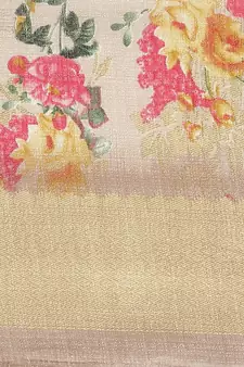 Beige printed art silk saree with blouse