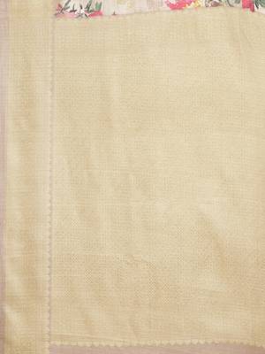 Beige printed art silk saree with blouse 4