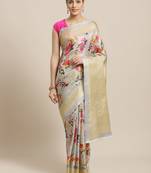 Grey printed art silk saree with blouse