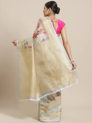 Grey printed art silk saree with blouse 2