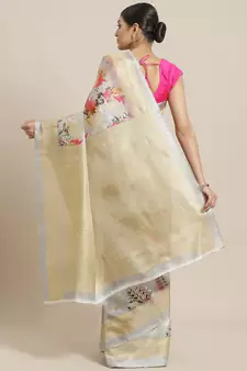 Grey printed art silk saree with blouse