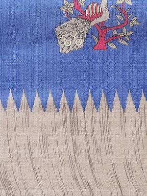 Blue printed art silk saree with blouse 3