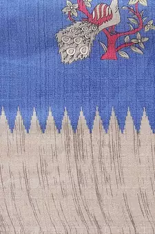 Blue printed art silk saree with blouse
