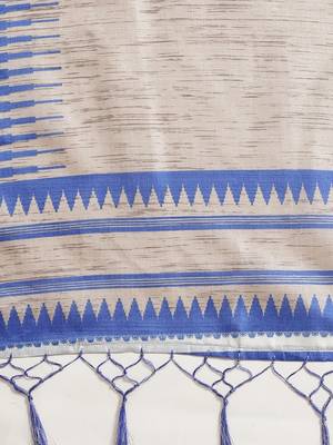 Blue printed art silk saree with blouse 4