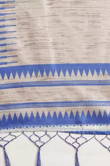 Blue printed art silk saree with blouse